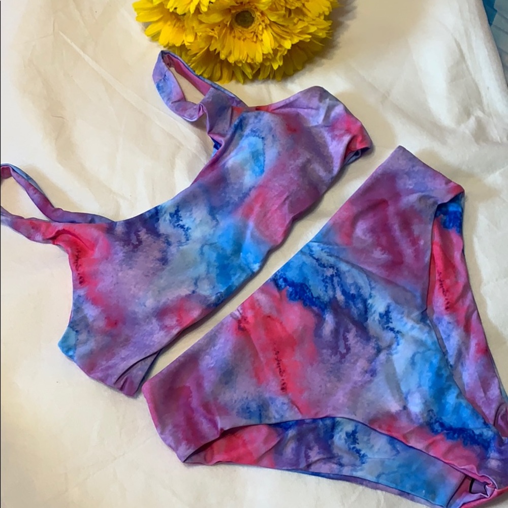 TIE DYE LINED HIGH WAISTED BIKINI - Picture 9 of 15